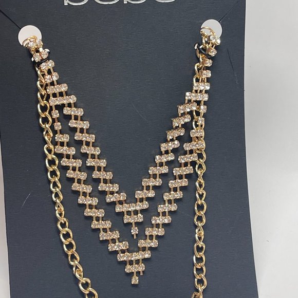 BeBe GOLD RHINESTONE CHAIN LINK 3 LAYER NECKLACE new in packet - Picture 6 of 6
